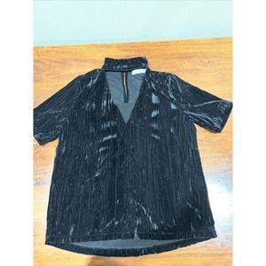Article Shirt Women Small‎ V-Neck Short Sleeve Black Velvet